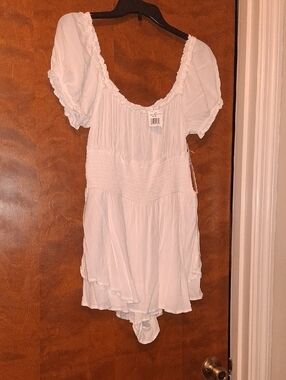 White Smocked Peasant Tunic with Puff Sleeves - Women's Tunic